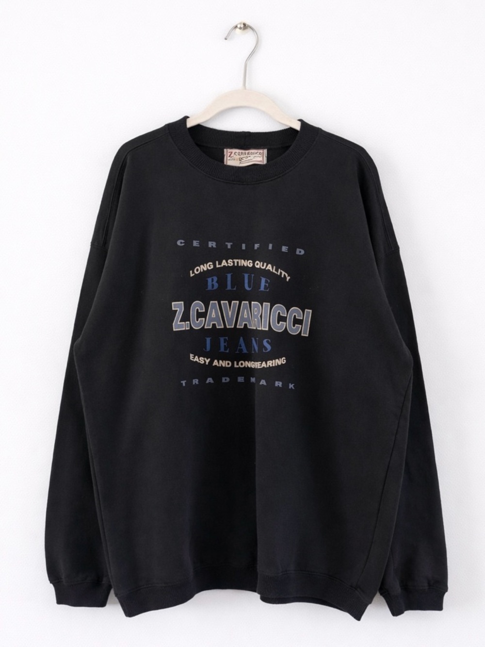 NWT Vintage‎ Z Cavaricci Blue Jeans Black 90s Crewneck Sweatshirt Made in USA